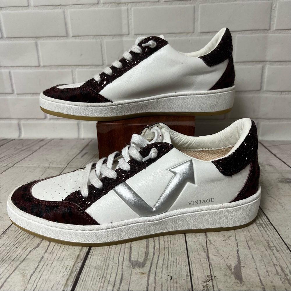 Vintage Havana Size 9 South Sneakers Wild Plum Dark Red Hair White Silver Shoes - Picture 6 of 10